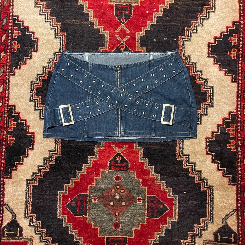 Y2K Women's Denim Mini Skirt with Buckle Detail